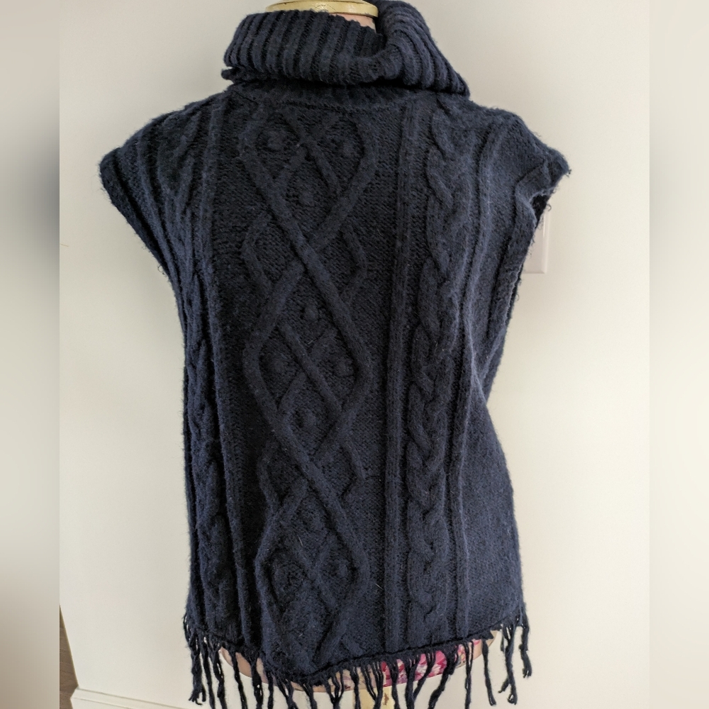 Navy Cable Knit Turtleneck Sweater Vest Pullover